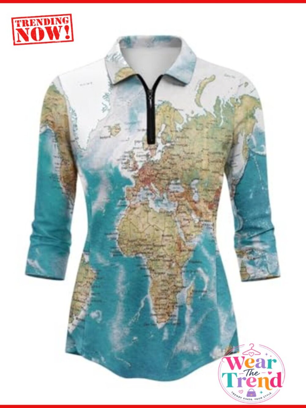 Women's 3/4 Sleeve Polo Shirt Zip Up Golf Tennis Athletic Top
